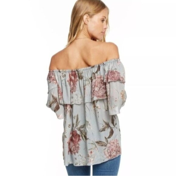 NEW Chaser‎ Heirloom Floral Gauze Off-The-Shoulder Elbow Sleeve Blouse, Size L - Picture 2 of 15
